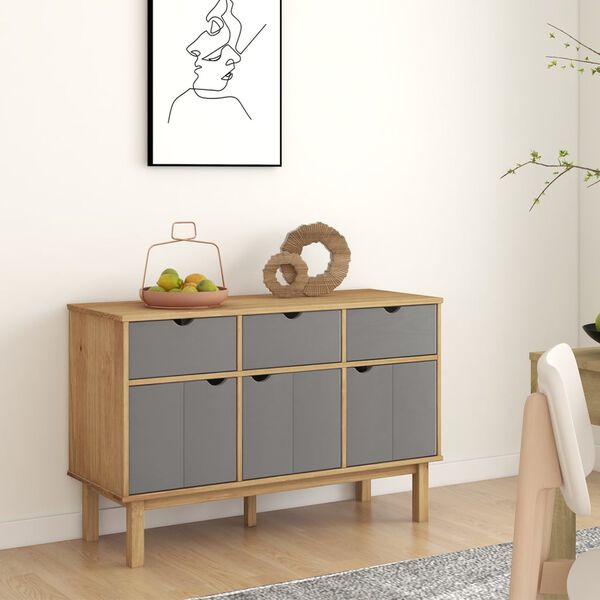 vidaXL Sideboard OTTA Braun&Grau 114x43x73,5 cm Massivholz Kiefer