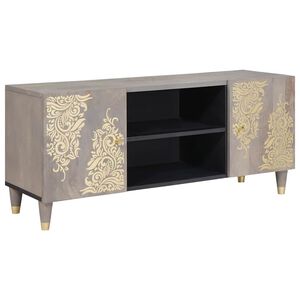vidaXL TV-Schr&auml;nk mit Regal Grau 105 x 33 x 46 cm Massivholz Mango