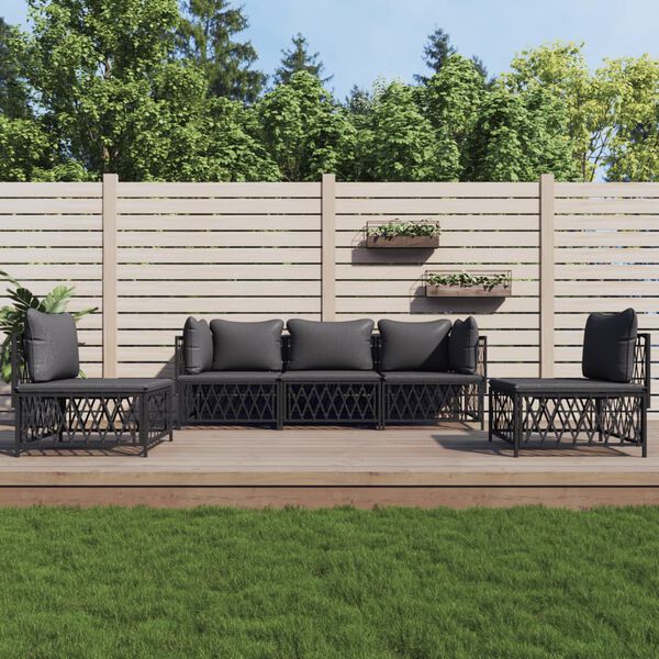 vidaXL 5-tlg. Garten-Lounge-Set mit Kissen Anthrazit Stahl