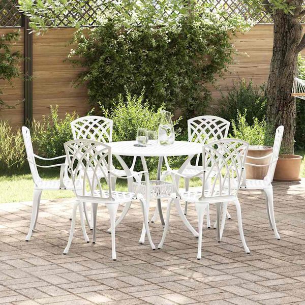 vidaXL Garten Essgruppe 7 pcs Wei&szlig; Aluminium