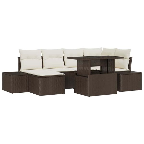 vidaXL Garten-Sofa-Set mit Kissen 7 pcs Braun und Creme