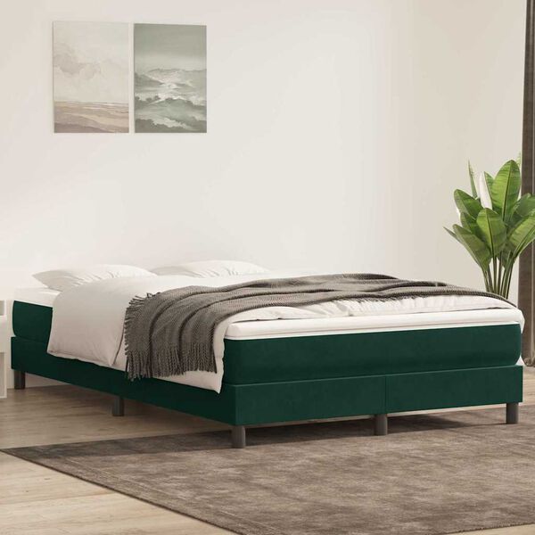 vidaXL Boxspringbett ohne Matratze Dunkelgr&uuml;n 160x220 cm Samt
