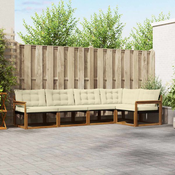 vidaXL Outdoor-Sofagarnitur mit Kissen 5 pcs Natur und Creme