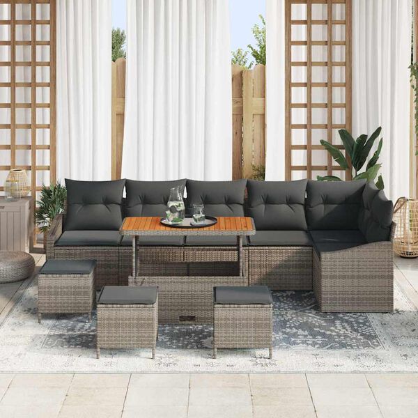 vidaXL Gartensofa-set mit Kissen mit Speicher 10 pcs Grau Poly Rattan