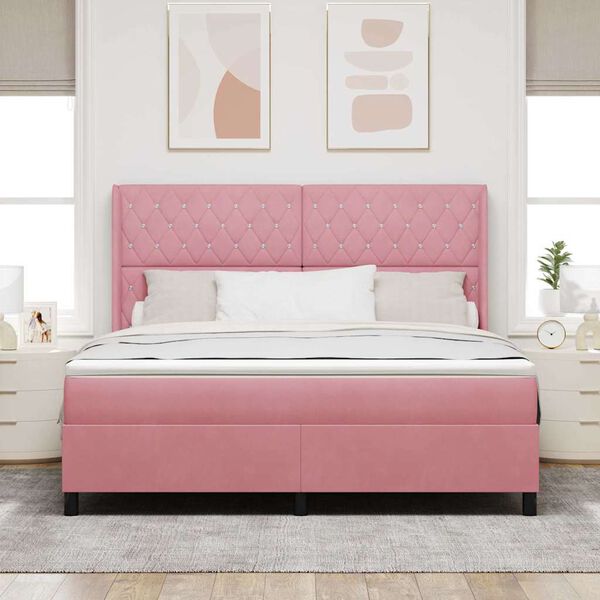 vidaXL Boxspringbett mit Matratze mit LED Rosa 180 x 200 cm Samt