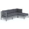 vidaXL 4-tlg. Garten-Lounge-Set mit Kissen Grau Kiefernholz