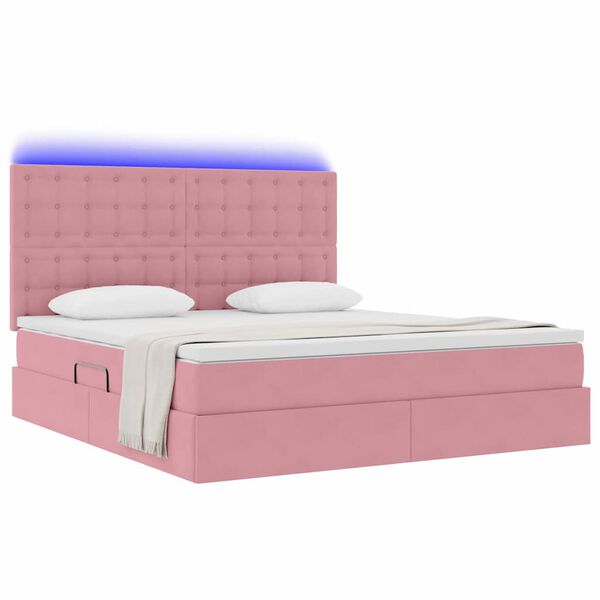 vidaXL Bett mit Stauraum und LED mit Matratze Rosa 180 x 200 cm Samt