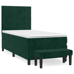 vidaXL Boxspringbett mit Matratze Dunkelgr&uuml;n 100x200 cm Samt