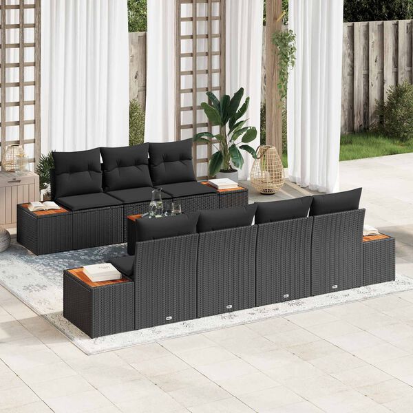 vidaXL Garten-Sofa-Set mit Kissen 8 pcs Schwarz Poly Rattan