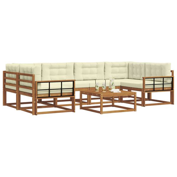 vidaXL Outdoor-Sofagarnitur mit Kissen 7 pcs Natur und Creme