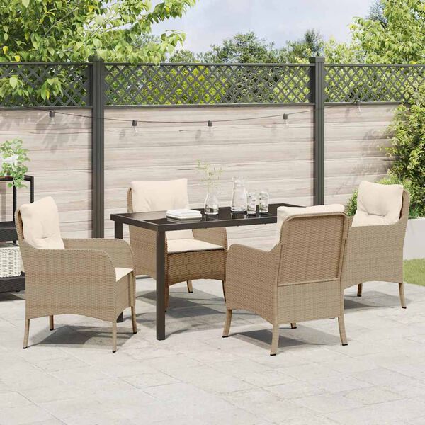 vidaXL Garten Essgruppe mit Kissen 5 pcs Beige Poly-Rattan