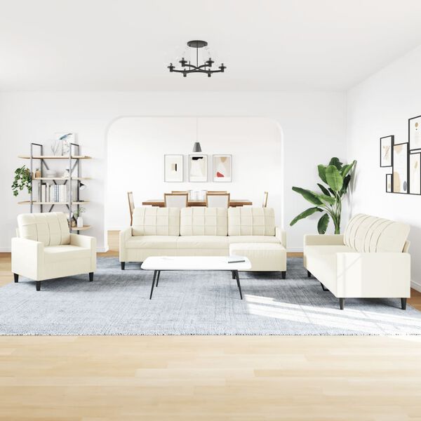 vidaXL 4-tlg. Sofagarnitur mit Kissen Creme Samt
