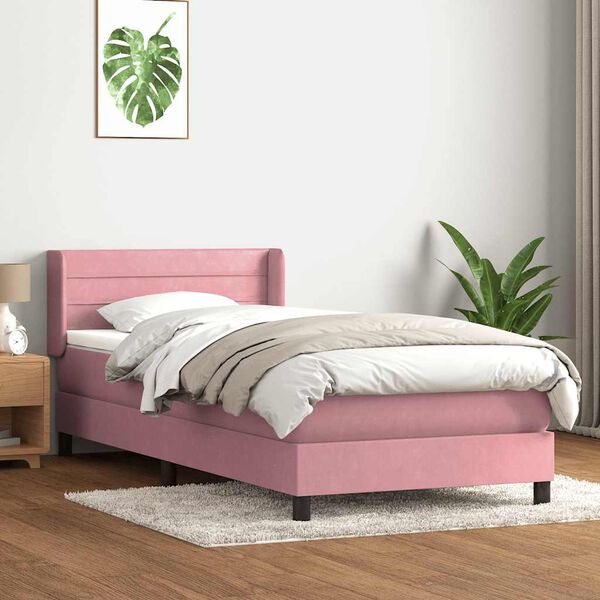 vidaXL Boxspringbett mit Matratze Rosa 90x210 cm Samt