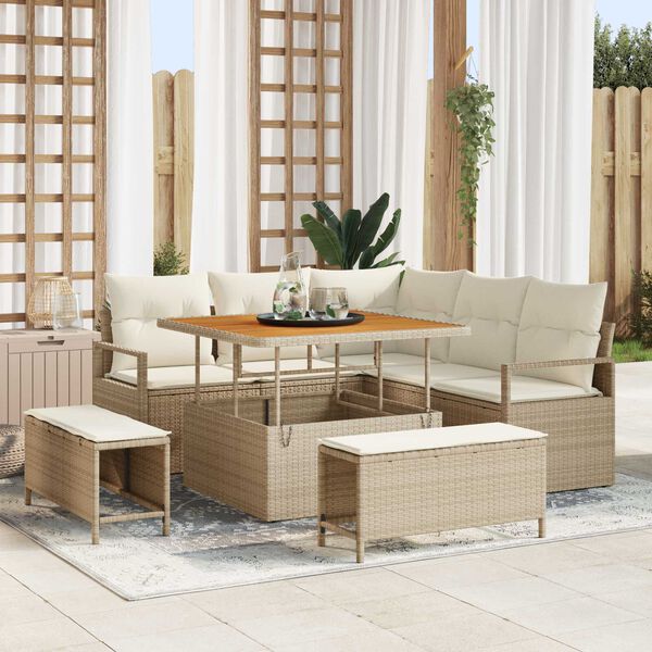 vidaXL Garten-Sofa-Set mit Kissen mit Speicher 8 pcs Beige und Creme