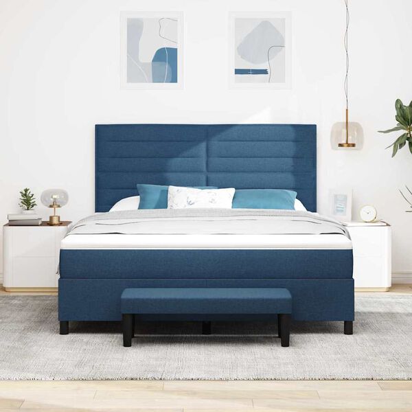 vidaXL Boxspringbett mit Kopfteil Blau 180 x 200 cm Stoff