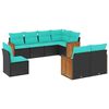 vidaXL 8-teiliges Gartensofa-Set mit Kissen, schwarzes Polyrattan