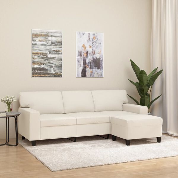 vidaXL 3-Sitzer-Sofa mit Hocker Creme 180 cm Kunstleder