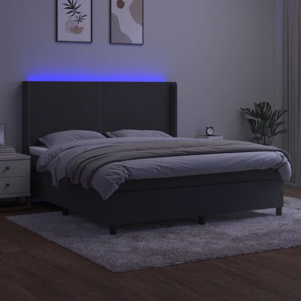 vidaXL Boxspringbett mit Matratze & LED Dunkelgrau 180x200 cm Samt