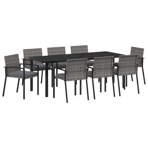 vidaXL Garten Essgruppe 9 pcs Grau Pulverbeschichteter Stahl