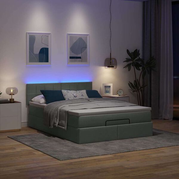 vidaXL Ottomane Bett mit Matratze & LEDs Dunkelgrau 140x190 cm Stoff