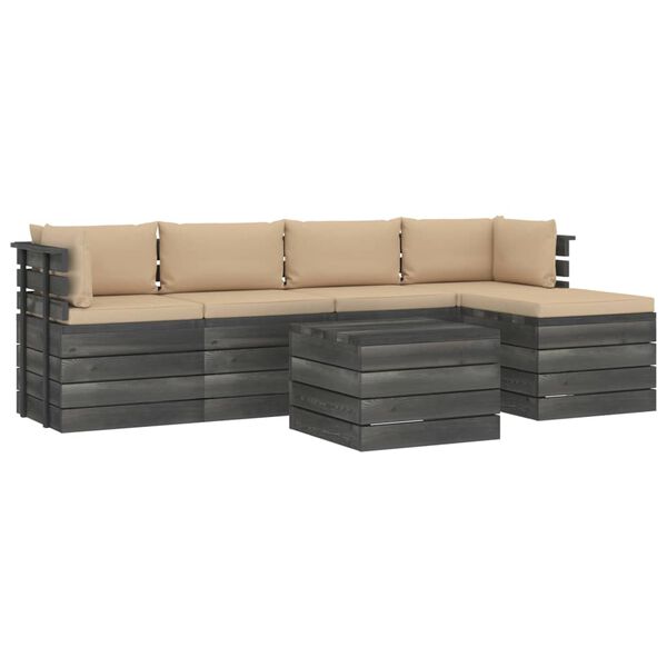 vidaXL 6-tlg. Garten-Sofagarnitur aus Paletten mit Kissen Kiefernholz