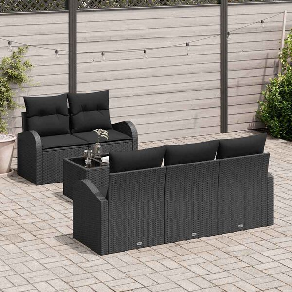 vidaXL Gartensofa-set mit Speicher 6 pcs Schwarz Poly-Rattan