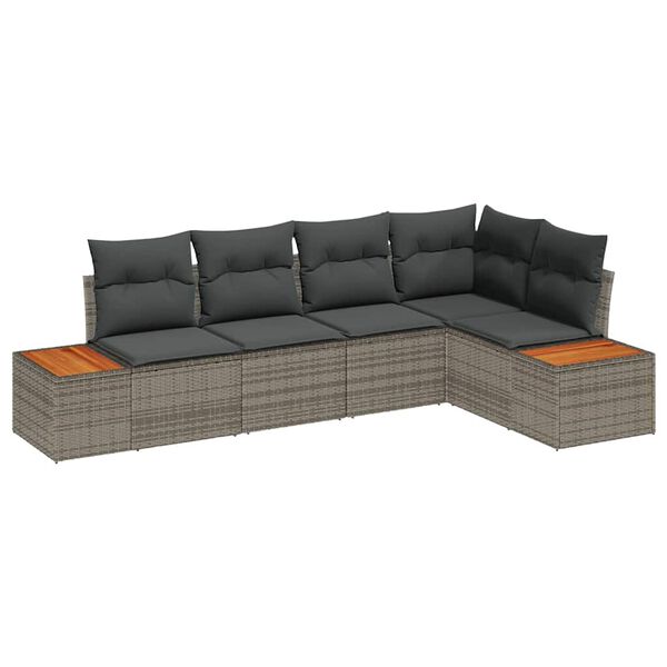 vidaXL Gartensofa-set mit Kissen 5 pcs Grau Poly Rattan