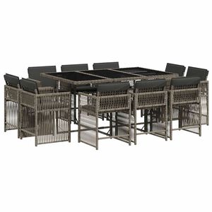vidaXL 11-tlg. Garten-Essgruppe mit Kissen Grau Poly Rattan