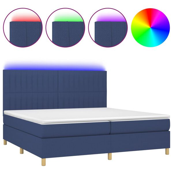 vidaXL Boxspringbett mit Matratze & LED Blau 200x200 cm Stoff