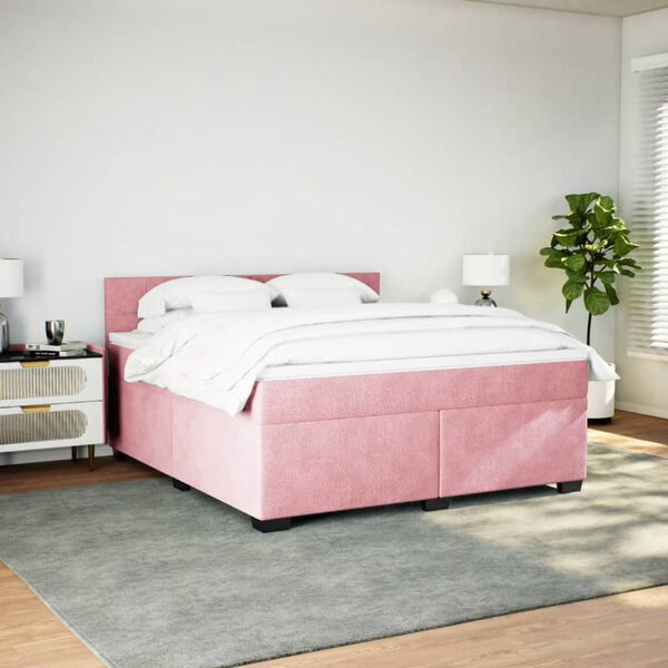 vidaXL Boxspringbett mit Matratze Rosa 180x200 cm Samt