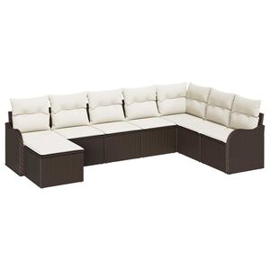 vidaXL Garten-Sofa-Set mit Kissen 8 pcs Braun und Wei&szlig; Poly Rattan