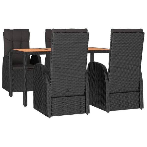 vidaXL 5-tlg. Garten-Essgruppe mit Kissen Schwarz Poly Rattan