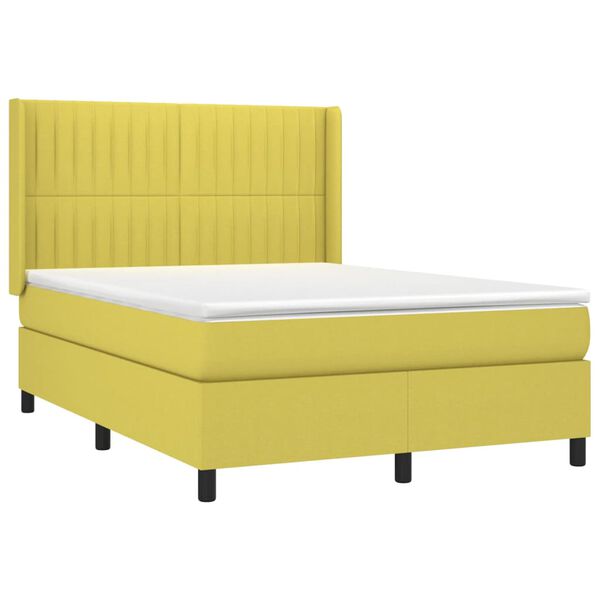 vidaXL Boxspringbett mit Matratze & LED Gr&uuml;n 140x190 cm Stoff