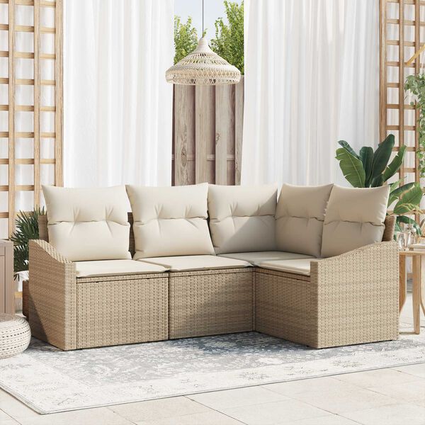vidaXL Sofa Set mit Kissen 4 pcs Beige Poly-Rattan
