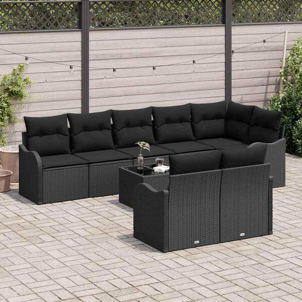 vidaXL Gartensofa-set mit Speicher 9 pcs Schwarz Poly-Rattan