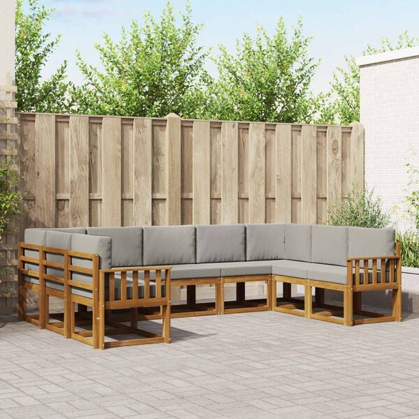vidaXL Outdoor-Sofagarnitur mit Kissen 9 pcs Nat&uuml;rlich und Hellgrau
