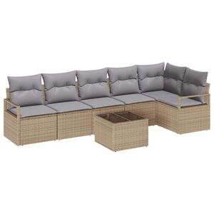 vidaXL Gartensofa-set mit Kissen 7 pcs Beige und Hellgrau Poly-Rattan