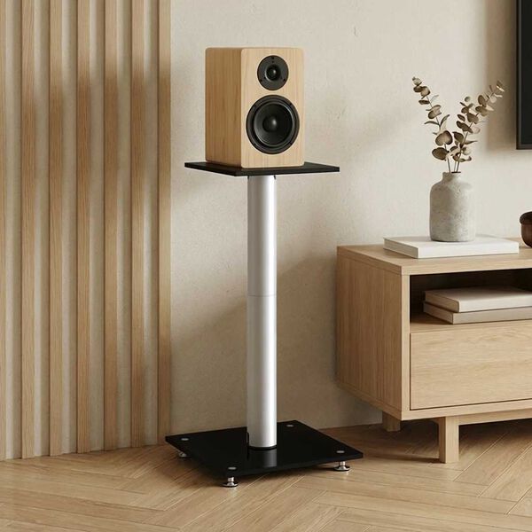 vidaXL Lautsprecher-St&auml;nder 2 Stk. Schwarz & Silbern Hartglas 1 S&auml;ule