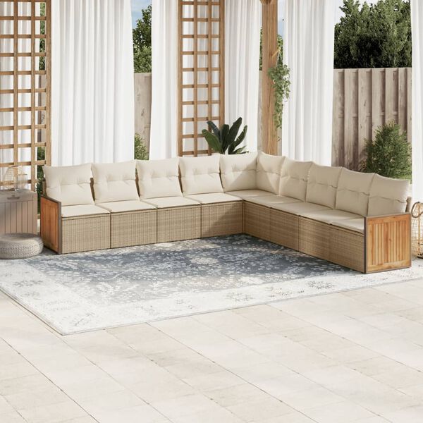 vidaXL 9-tlg. Garten-Sofagarnitur mit Kissen Beige Poly Rattan