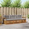 vidaXL Outdoor-Sofagarnitur mit Kissen 3 pcs Nat&uuml;rlich und Hellgrau