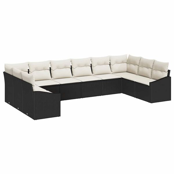 vidaXL Garten-Sofa-Set mit Kissen 10 pcs Schwarz und Creme Poly-Rattan