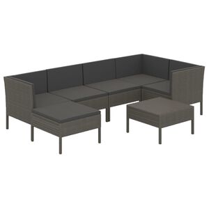 vidaXL 7-tlg. Garten-Lounge-Set mit Auflagen Poly Rattan Grau
