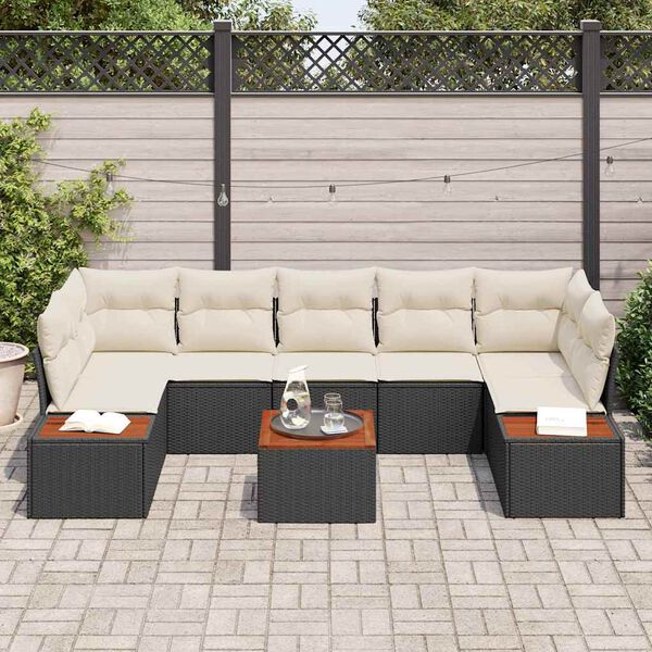 vidaXL Garten-Sofa-Set mit Kissen 8 pcs Schwarz Poly Rattan