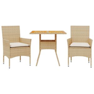 vidaXL 3-tlg. Garten-Essgruppe mit Kissen Beige Poly Rattan Akazie