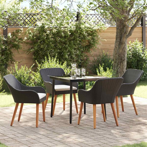 vidaXL Garten Essgruppe mit Kissen 5 pcs Schwarz Poly-Rattan