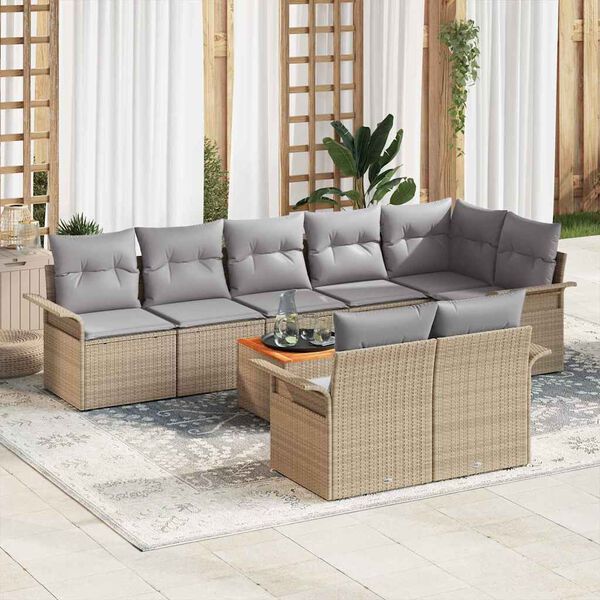 vidaXL Gartensofa-set 9 pcs Beige und Hellgrau Poly-Rattan