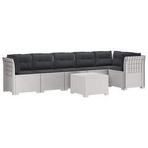 vidaXL 6-Sitzer Garten Sofa mit Kissen Rattan Look PP Wei&szlig;