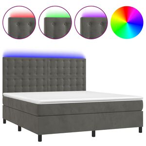 vidaXL Boxspringbett mit Matratze & LED Dunkelgrau 180x200 cm Samt