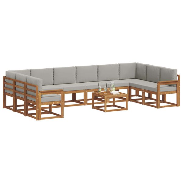 vidaXL Outdoor-Sofagarnitur mit Kissen 11 pcs Nat&uuml;rlich und Hellgrau