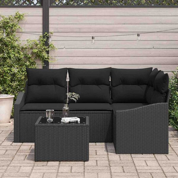 vidaXL Sofa Set mit Kissen mit Speicher 5 pcs Schwarz Poly-Rattan